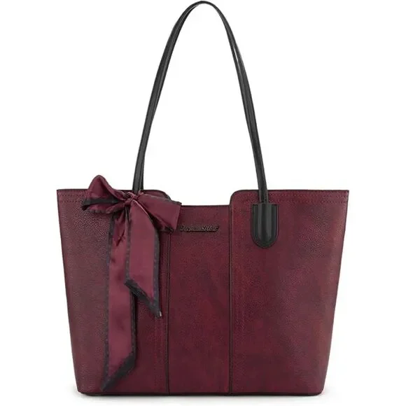 Women Dahila Red Imported Vegan Leather Top Handle Polyester Lining Tote Bag - Picture 1 of 4